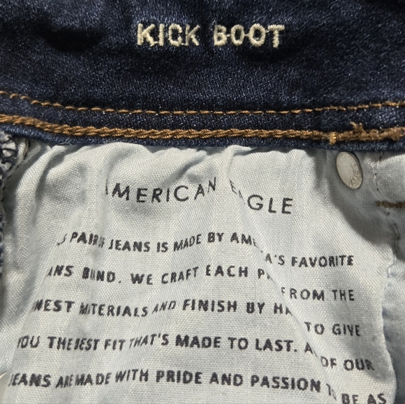 American Eagle Kick Boot Super Stretch Denim Blue Jeans Womens Sz 0 (26x31) Boho - Picture 7 of 11